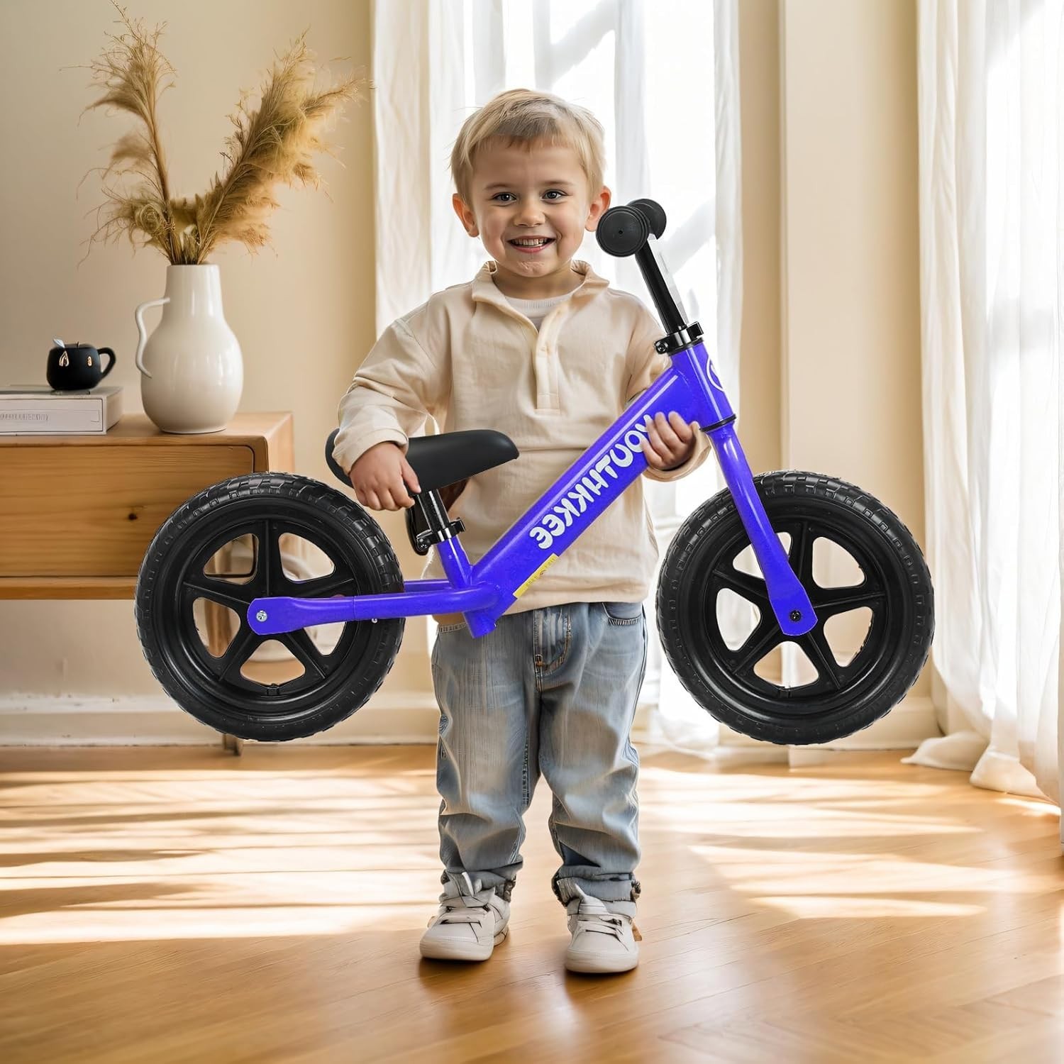 12 Inch Toddler Balance Bike for 1-3 Year Olds, No-Pedal Bike with Tool-Free Adj