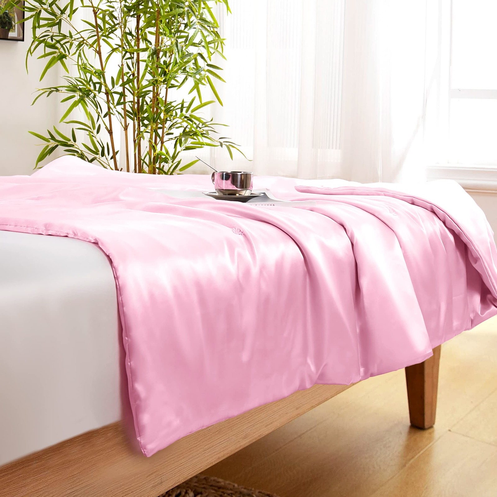 Vonty Satin Throw Blanket Blush Pink Satin Blankets 60×80 Inches, Cooling & S…