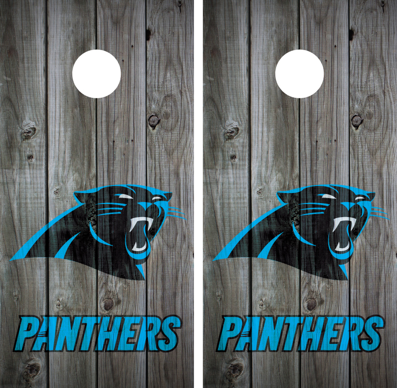 Carolina Panthers Distressed Wood (Grey) Cornhole Board Wraps Decals Graphics