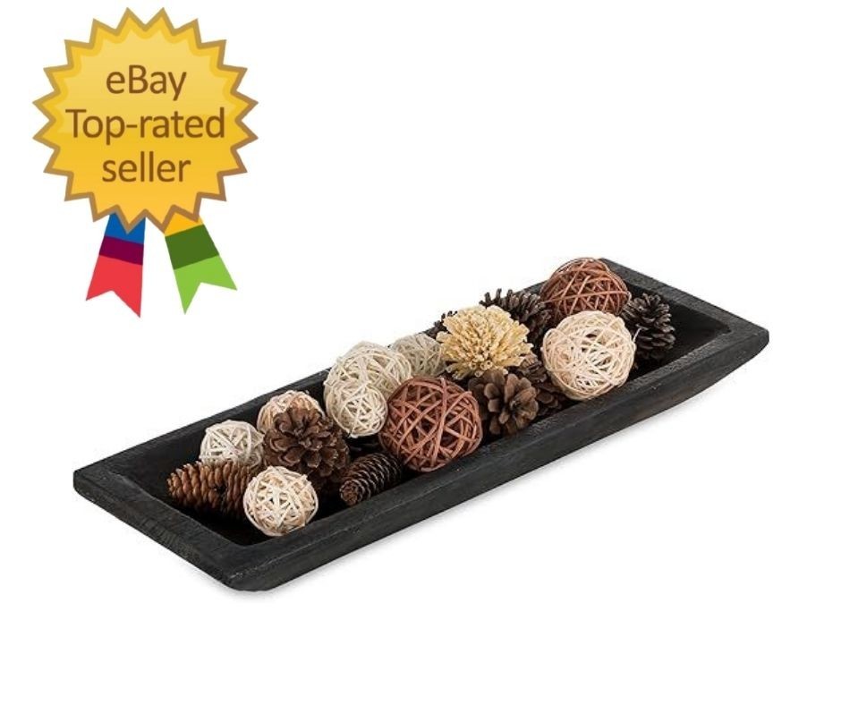 Decorative Wood Dough Bowl: Large Long Wooden Bowl for Entry Way Table…