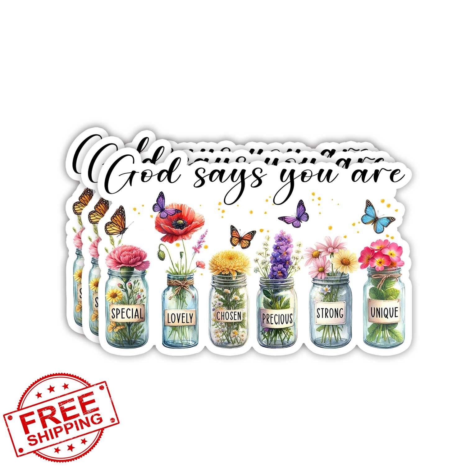 Christian Bible Verse Vinyl Sticker, Flower Design, 3×2 Inch