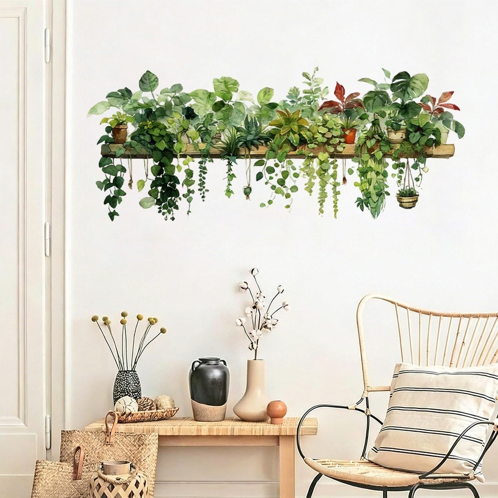 Green Botanical Wall Decal PVC Material for Living Room Bedroom For Home Decor