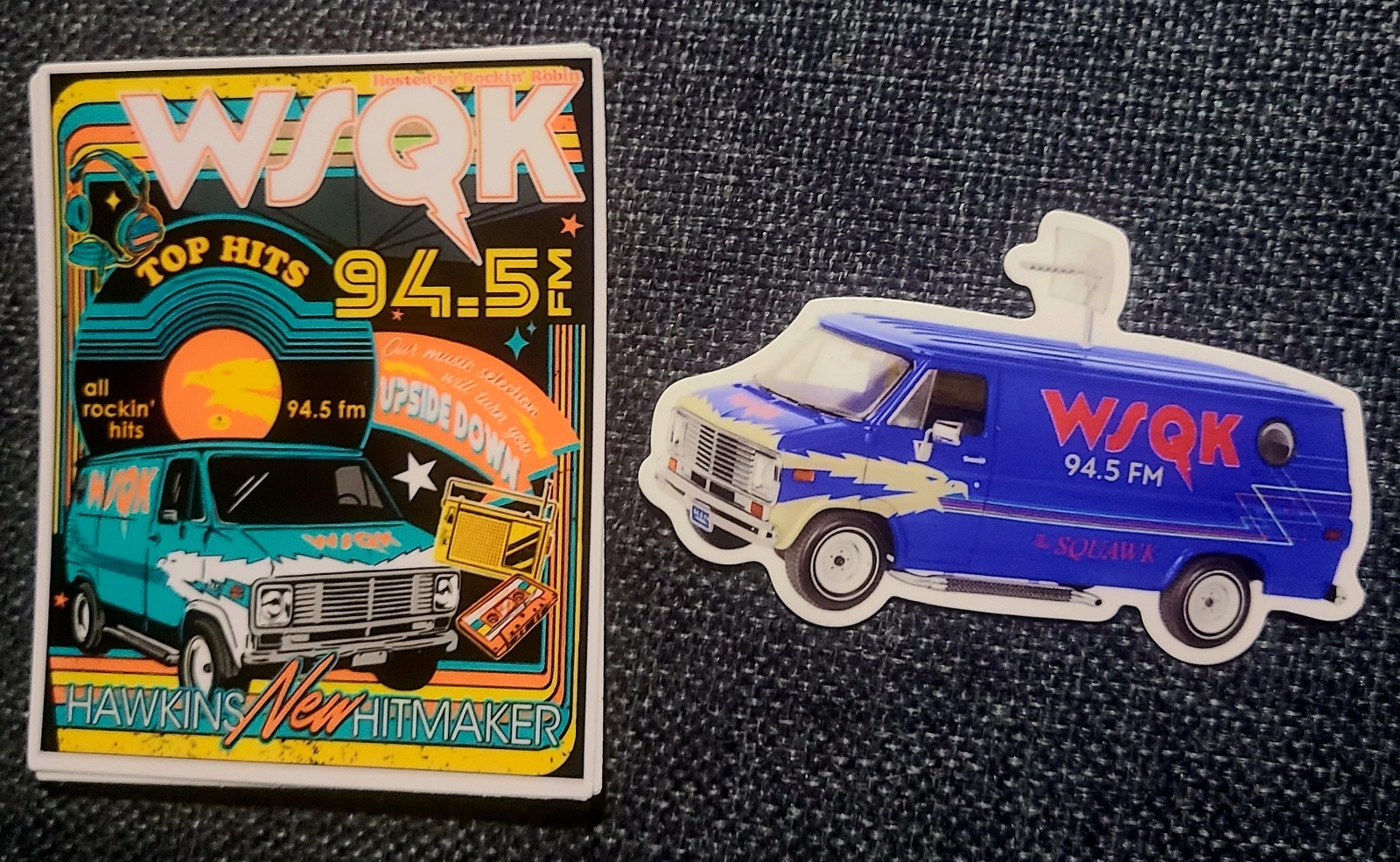 STRANGER THINGS – WSQK 94.5 – THE SQUAWK – BLUE VAN – TV 4″ Decal Lot Of 2