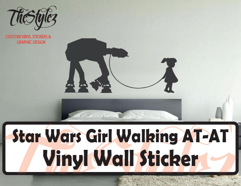 Star Wars Girl Walking AT-AT Oversize Wall Vinyl Sticker