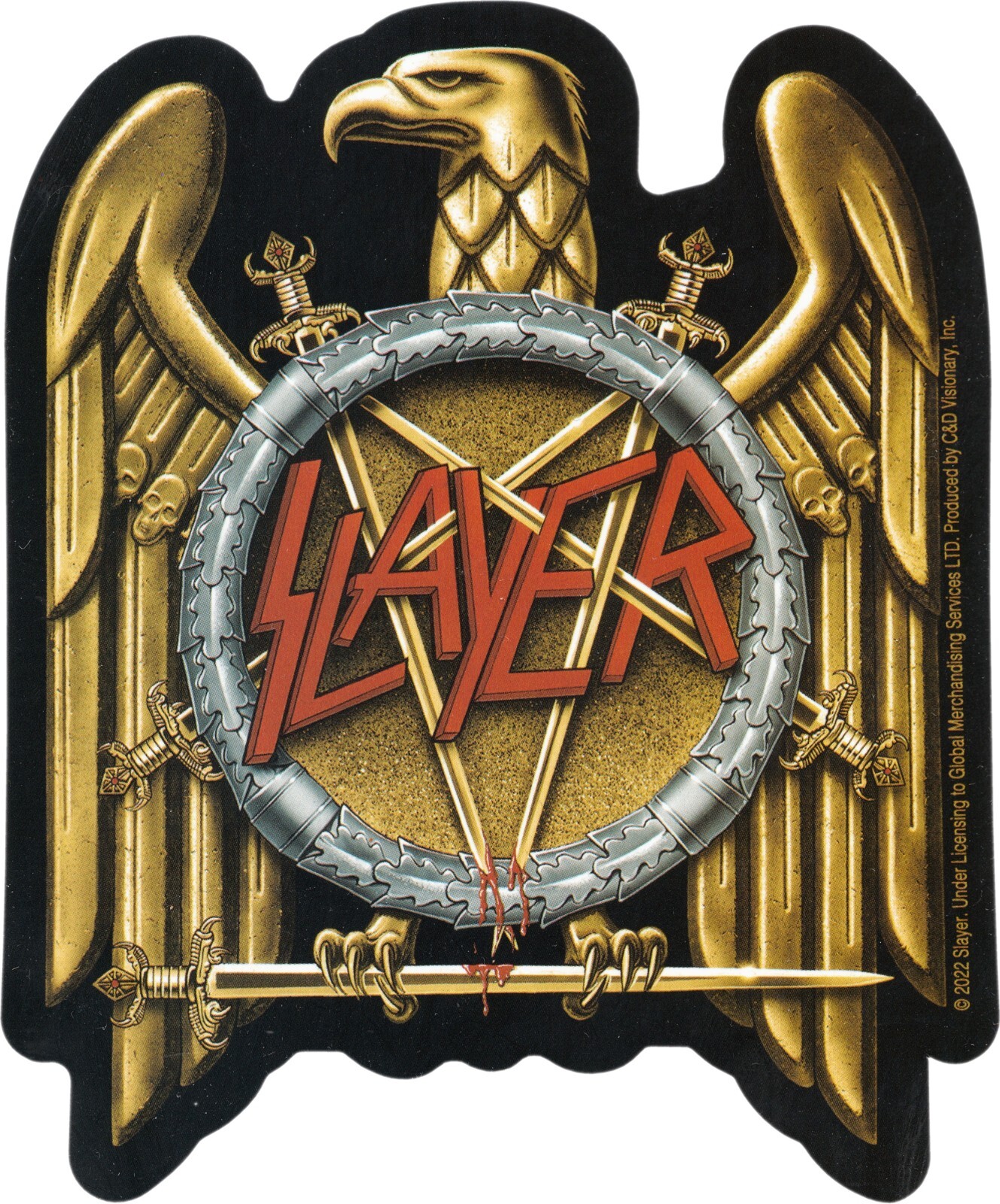 Sticker – Slayer Eagle Crest Pentagram Sword Logo 4″ x 5″ Die Cut #5990