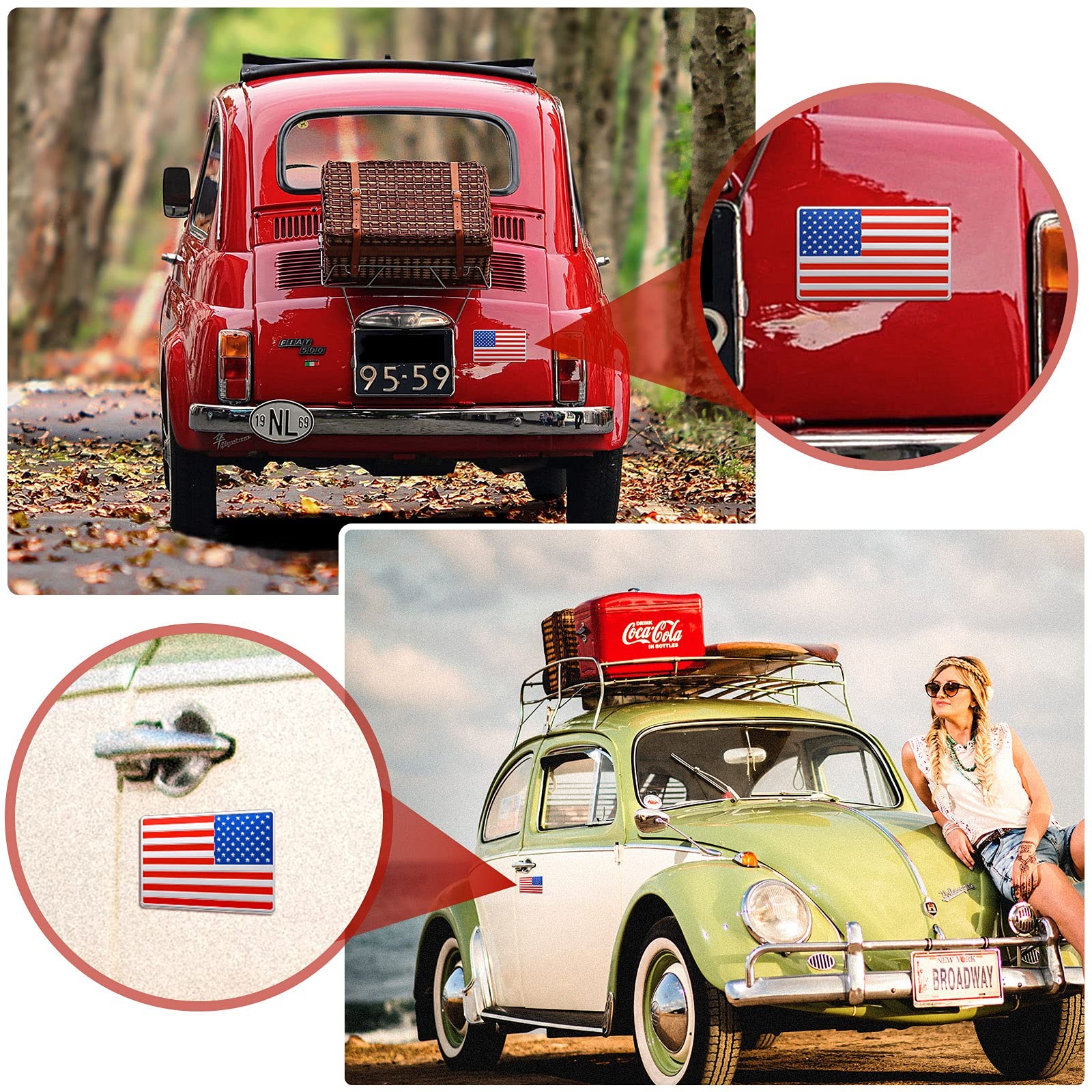 3D American Flag Car Decals 6 Pcs Aluminum Alloy Patriotic USA Emblem Sticker 3.