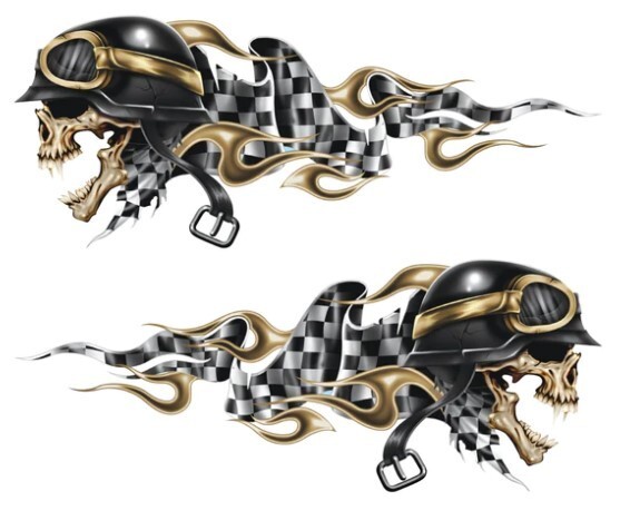 NEW LETHAL THREAT CHECKERED RACE SKULLS L/R MINI DECAL STICKER 3″x3.25″ LT55054