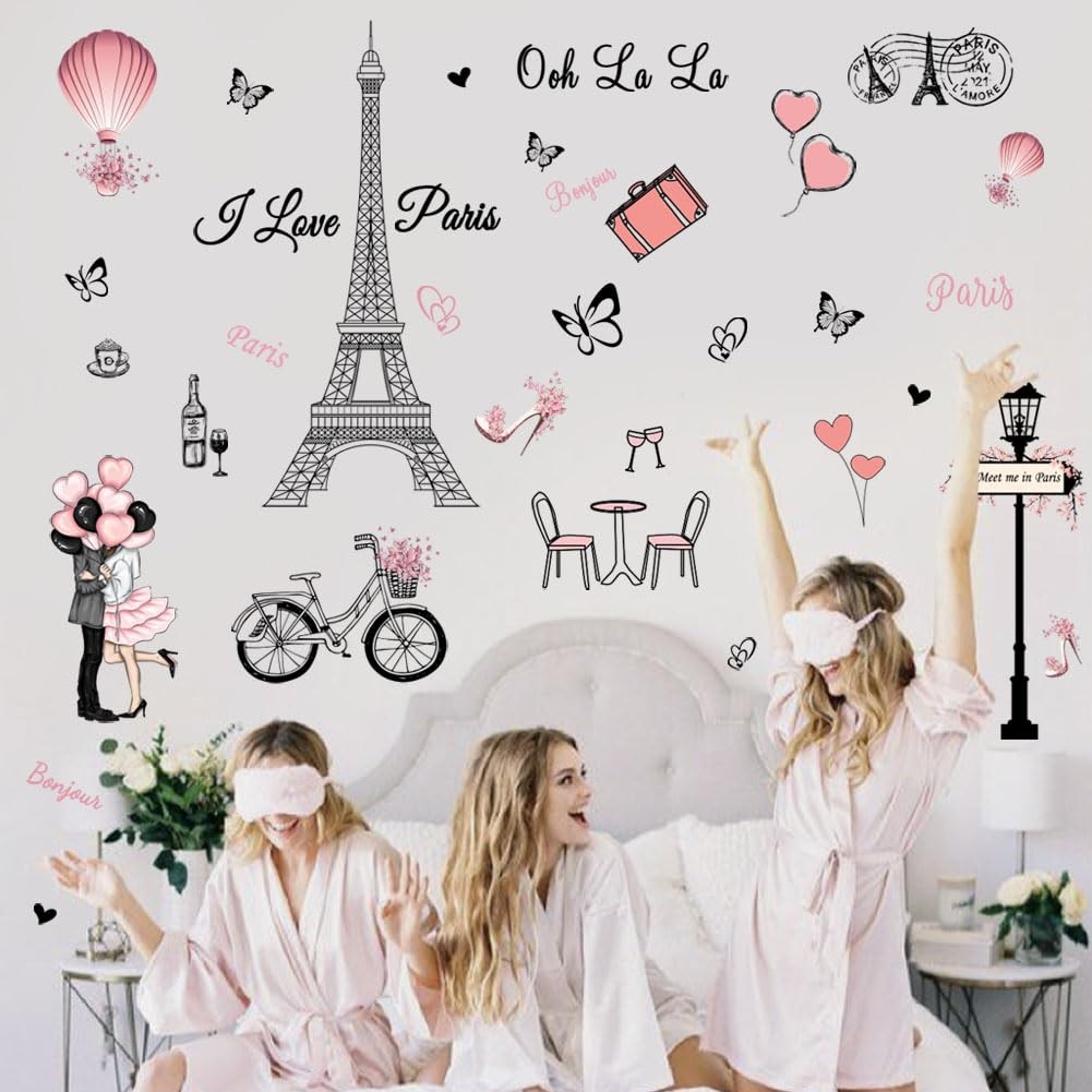 Romantic Eiffel Tower Wall Sticker – Removable Vinyl Art Decal for Home Decor