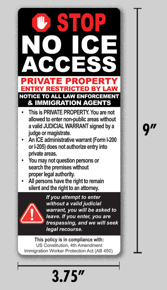 ICE Legal Notice Sticker No Access 4th Amendment Constitutional 9″ Vinyl Decal