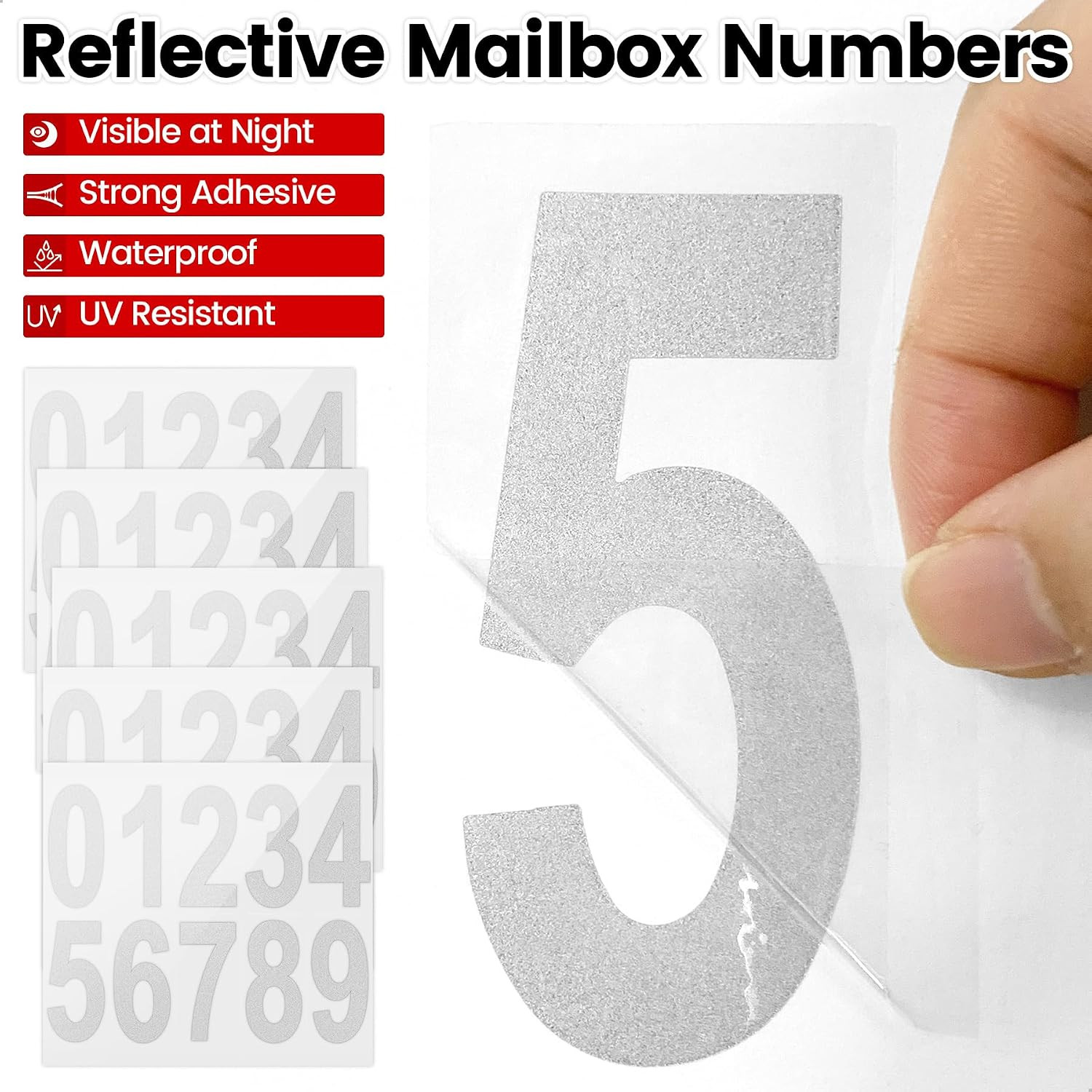 MOJOTORY 3 Inch Reflective Mailbox Numbers for Outside, 5 Sets 0–9 Vinyl