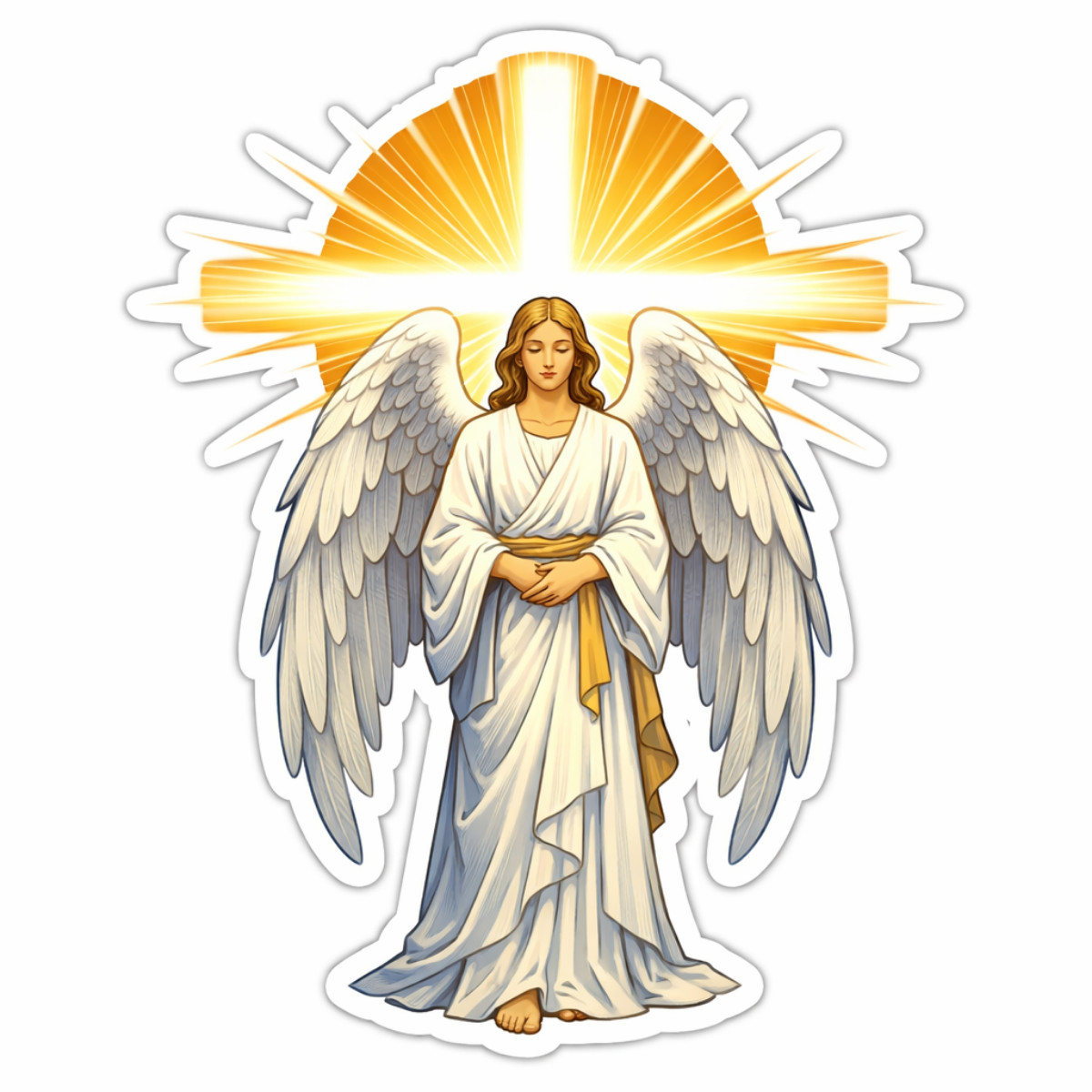 3 inch Angel with Cross Light Vinyl Sticker Religious Christian Wings Decal