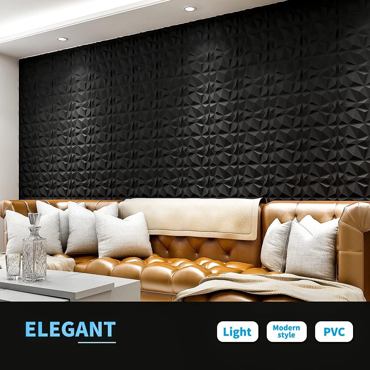10PCS 3D Wall Panels Diamond Design Textured Accent PVC Wall Background Decor