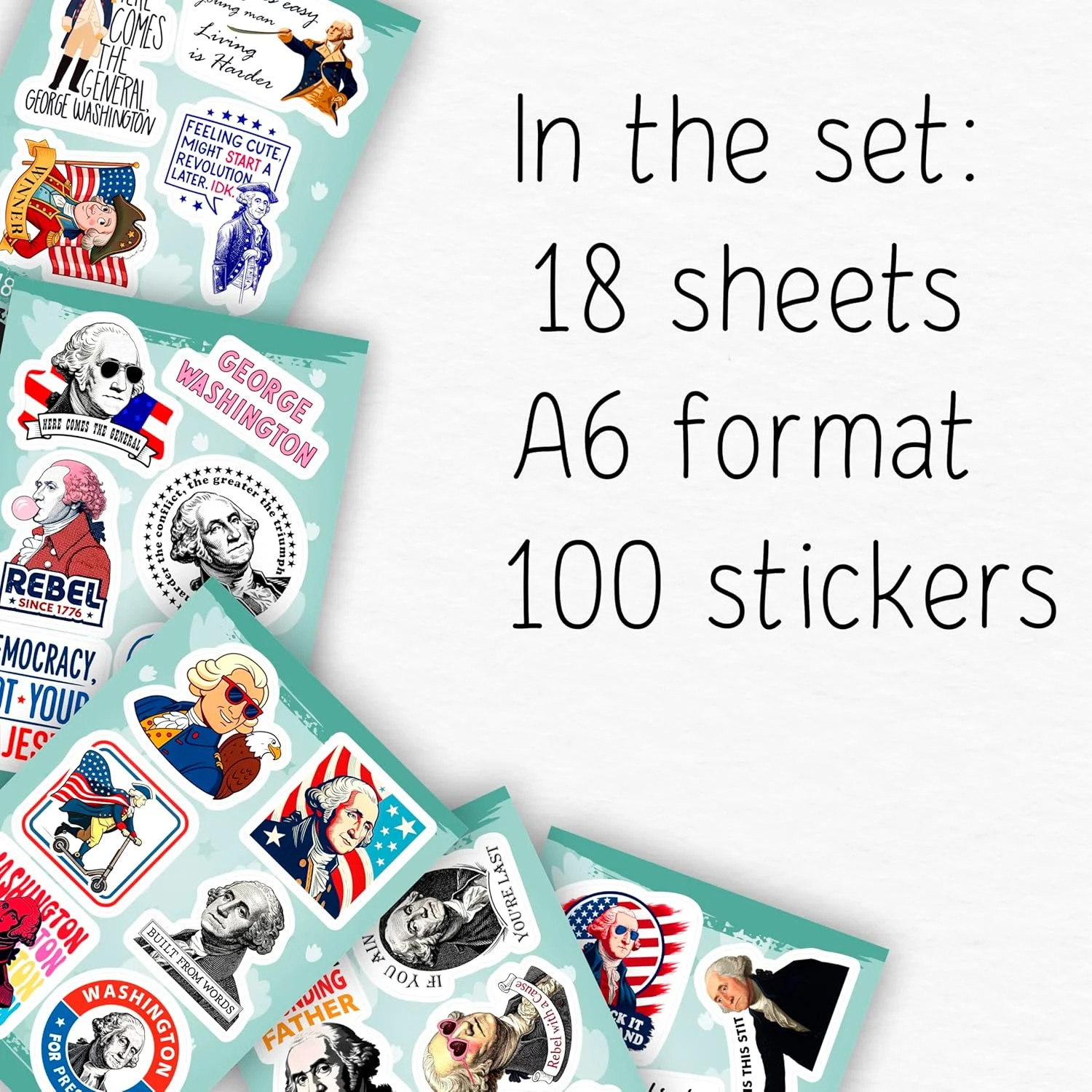 100Pcs George Washington Stickers Pack – Funny President Vinyl Decals – George W
