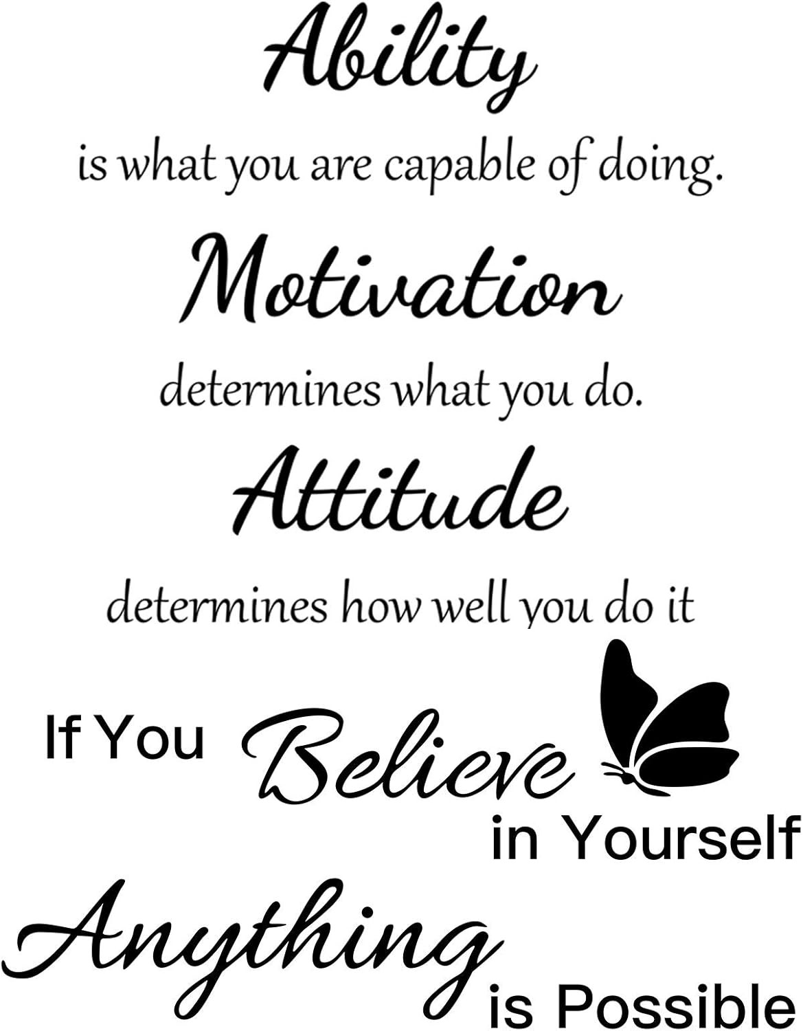 2 Sheets Vinyl Wall Quotes Stickers Ability Motivation Attitude Believe in Yours