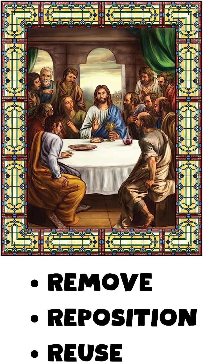 Last Supper Stained Glass Design Window Cling Religious Decals 7 Inch Pack of 3
