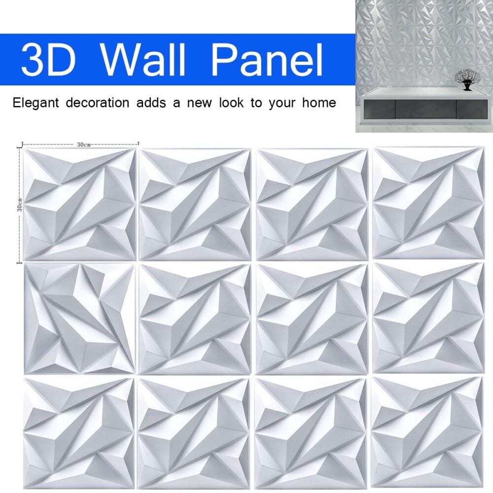12pcs 3D Wall Panels Decorative PVC Wall Panels Boards 30*30cm Square White