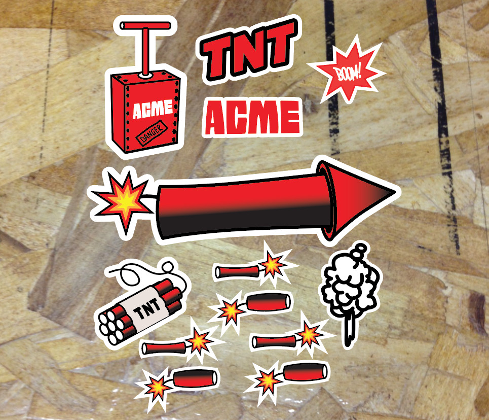 Vintage Rocket TNT ACME Boom Decal Sticker Pack Sticker Set Wile E Coyote 2 – 4″
