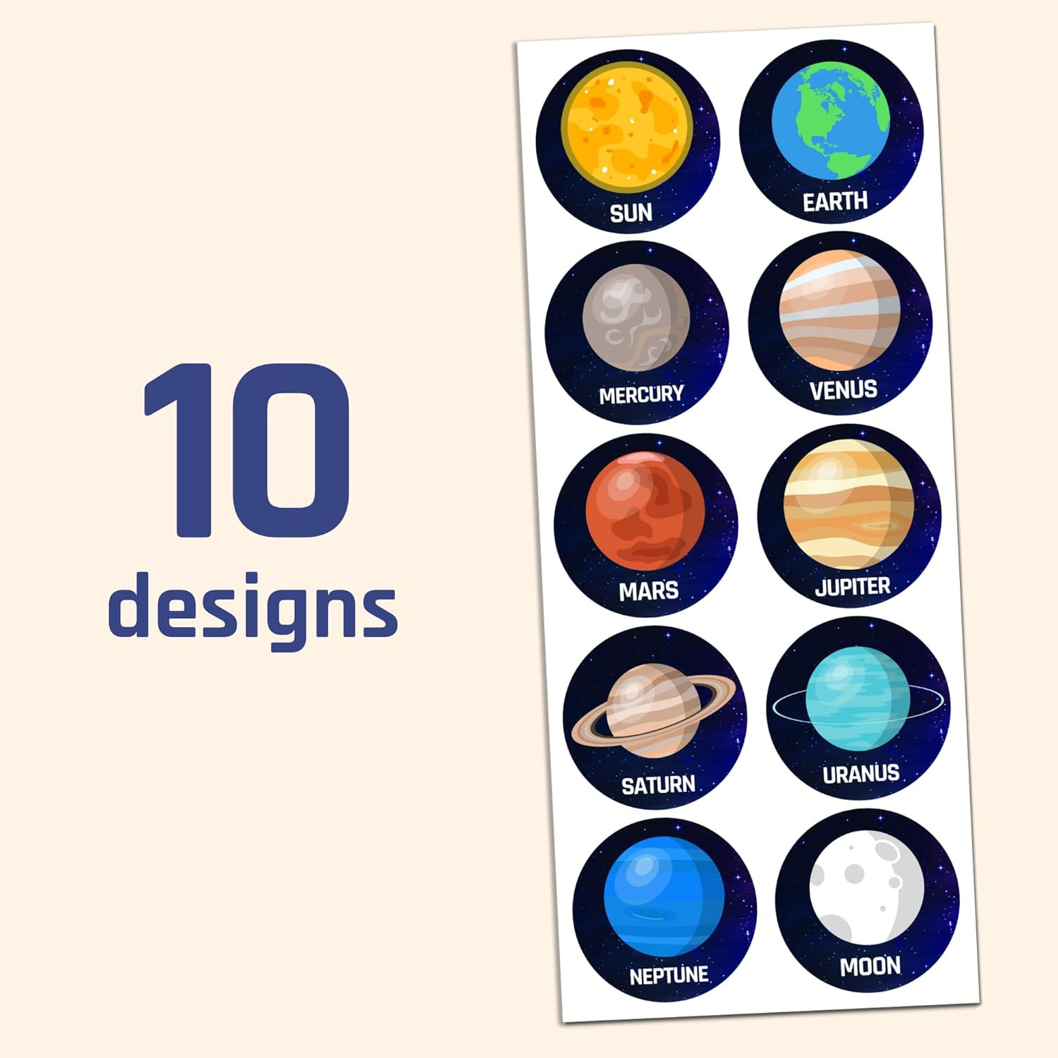 Planet Solar System Stickers, 1.5″ – 20 Sheets, 200 Stickers