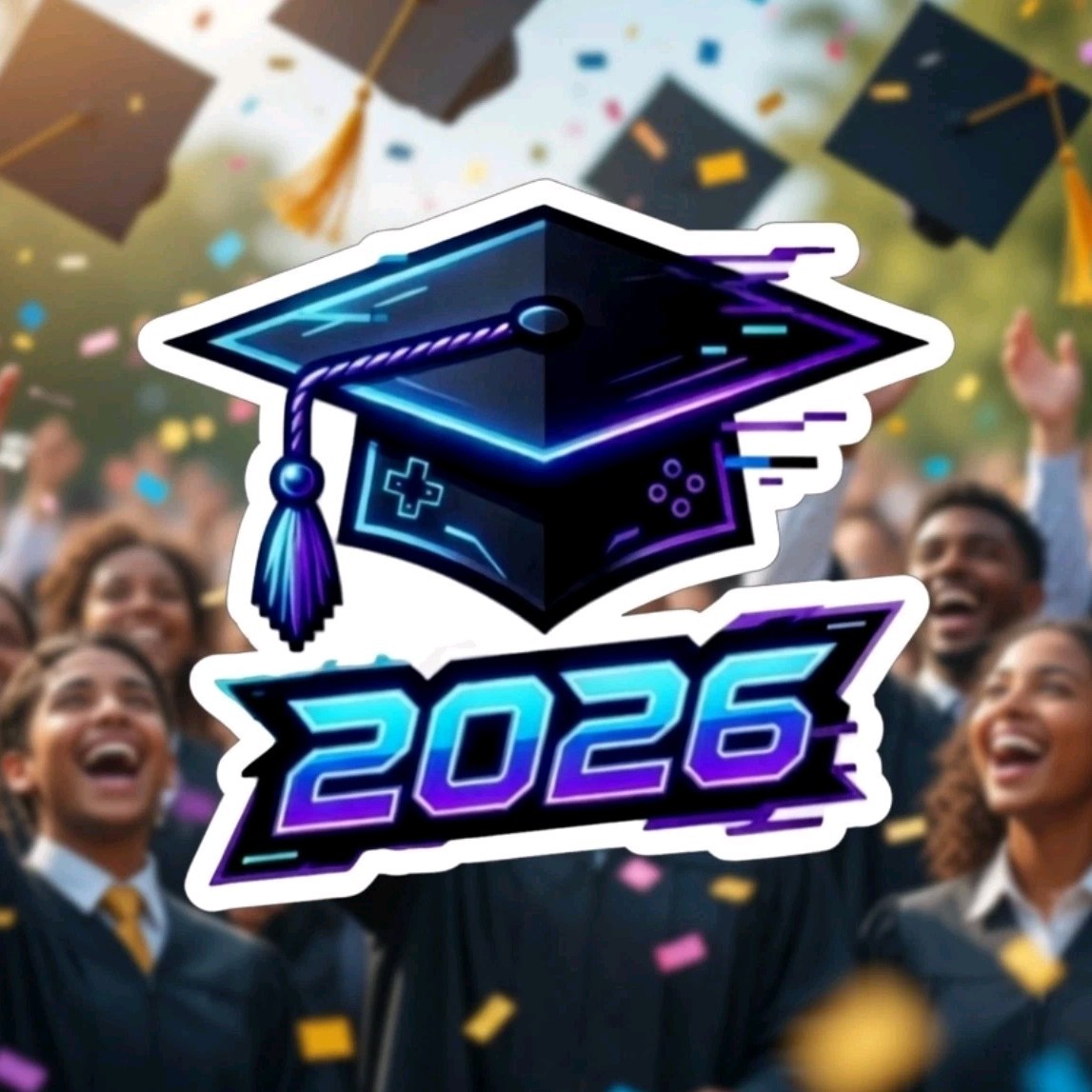 Graduation Cap Gaming Sticker Vinyl 5″ x 4.5″ Medium for Laptop Car Window