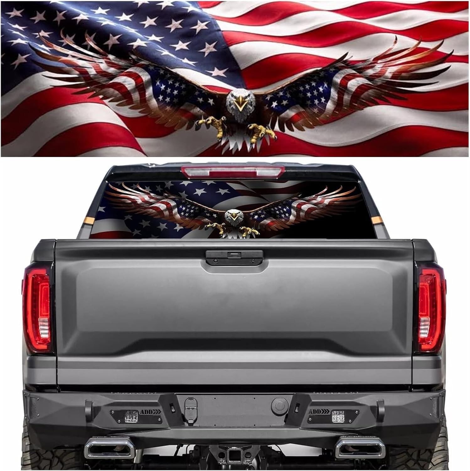 Vinyl American Eagle Flag Back Rear Window Decals 65×22″ For Pickup Trucks SUV