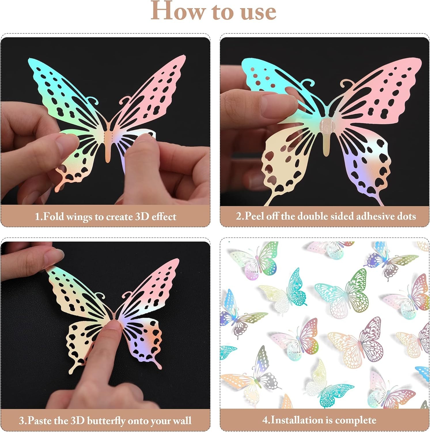 72 Pcs Art Deco Butterfly Wall Decals – Metallic Removable for Home & Events