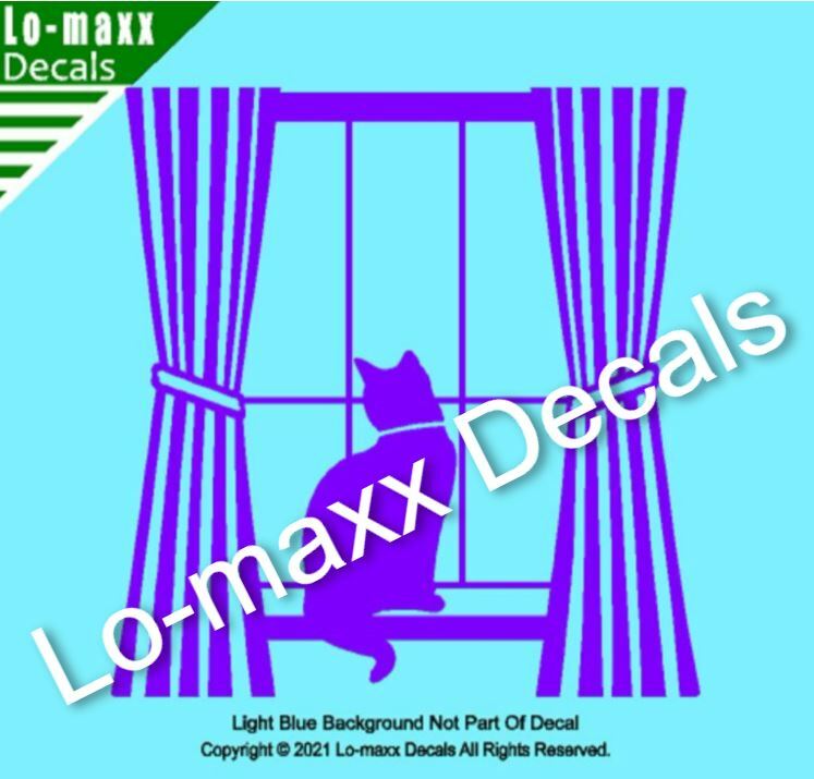 Cat In Window With Curtains Unique Graphic Design Die Cut Vinyl Decal Art
