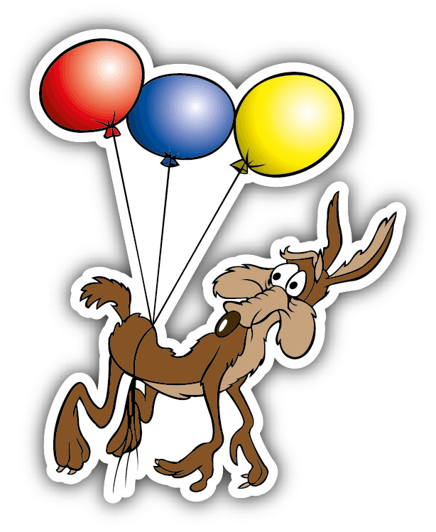 Wile E. Coyote Balloons Cartoon Car Bumper Sticker Decal 4” x 5”