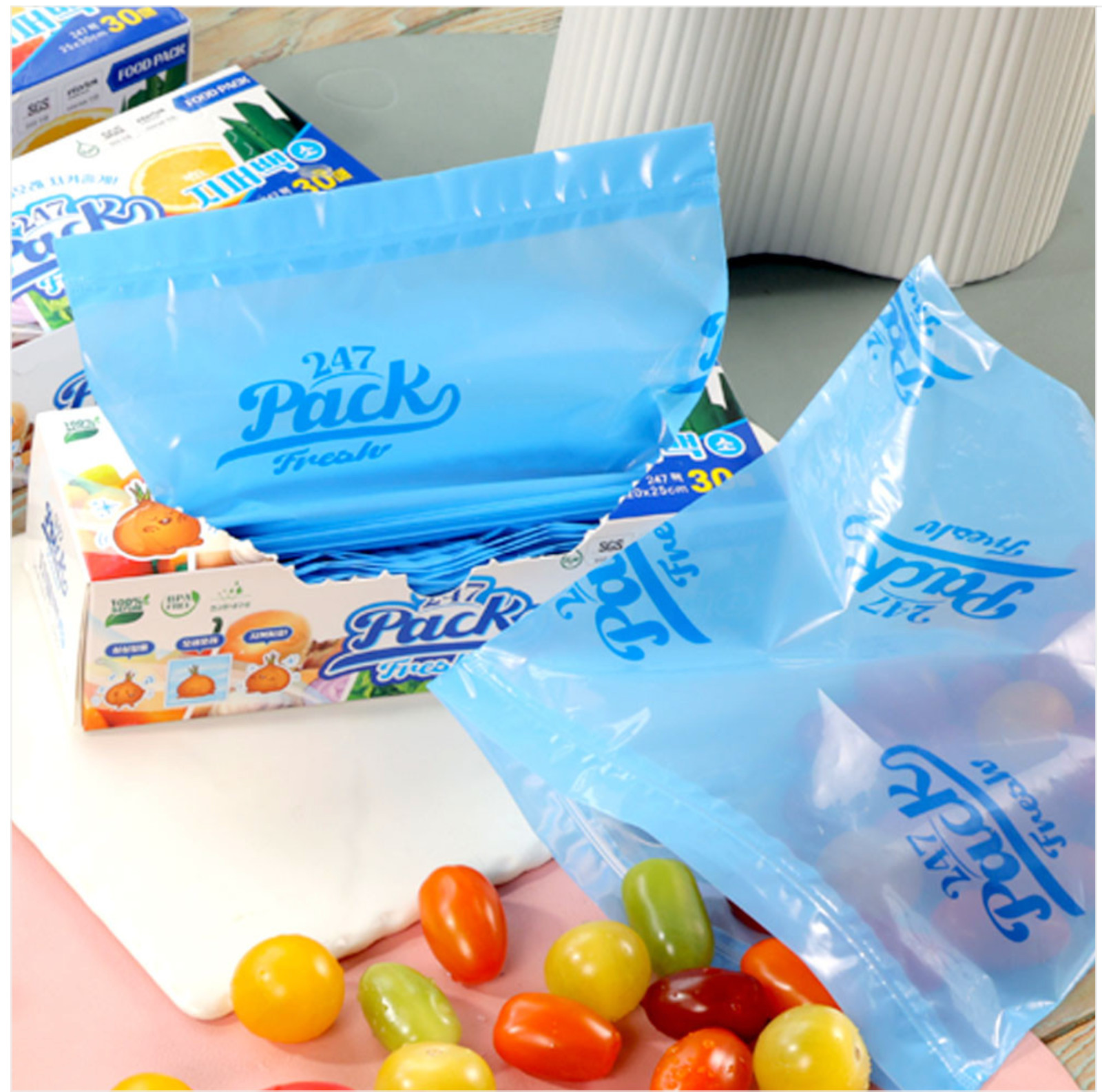 247 Blue Pack Zipper Bag Fresh 30 Sheets Meal Kit Vegan Eco-Friendly Plastic Bag