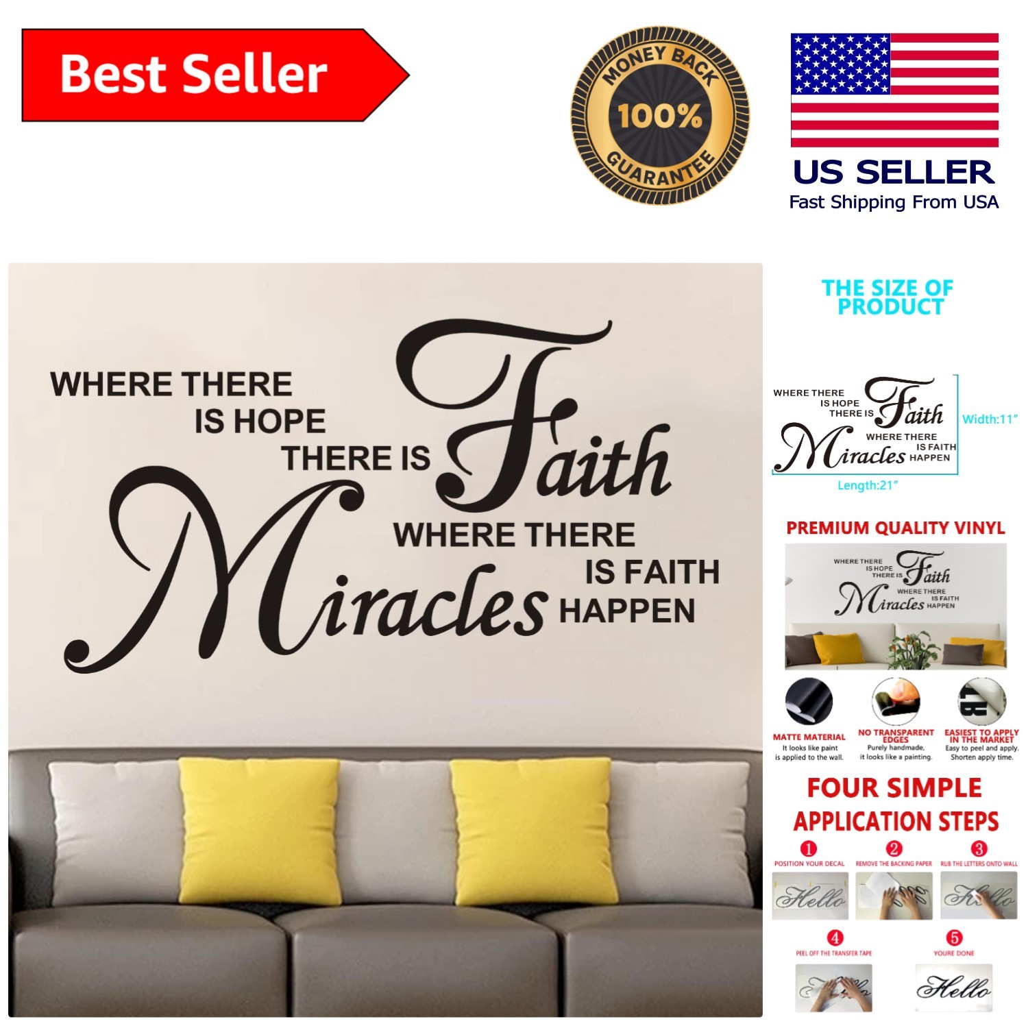 Inspirational Islamic Quotes Wall Sticker 21″ x 11″ – Art Deco Vinyl Decor