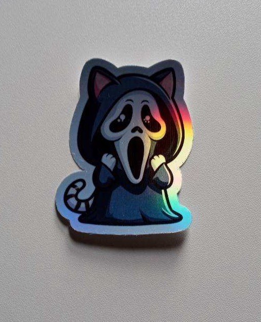 Kitty Cat Scream Ghostface 3 Inch Holographic Waterproof Vinyl Sticker