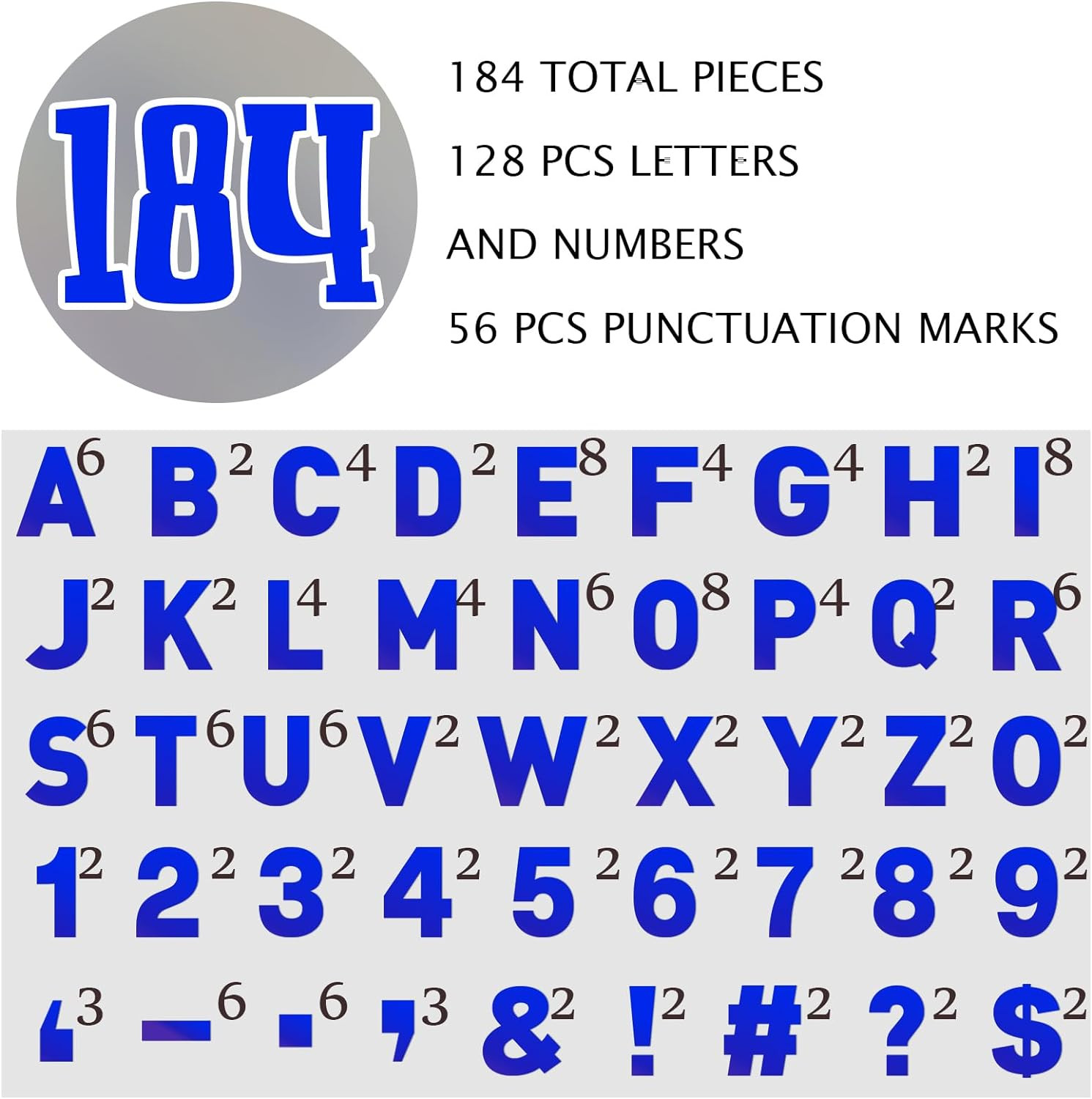184 Pcs Large Vinyl Letters 6 Inch Big Font Alphabet Number and Symbol Blue