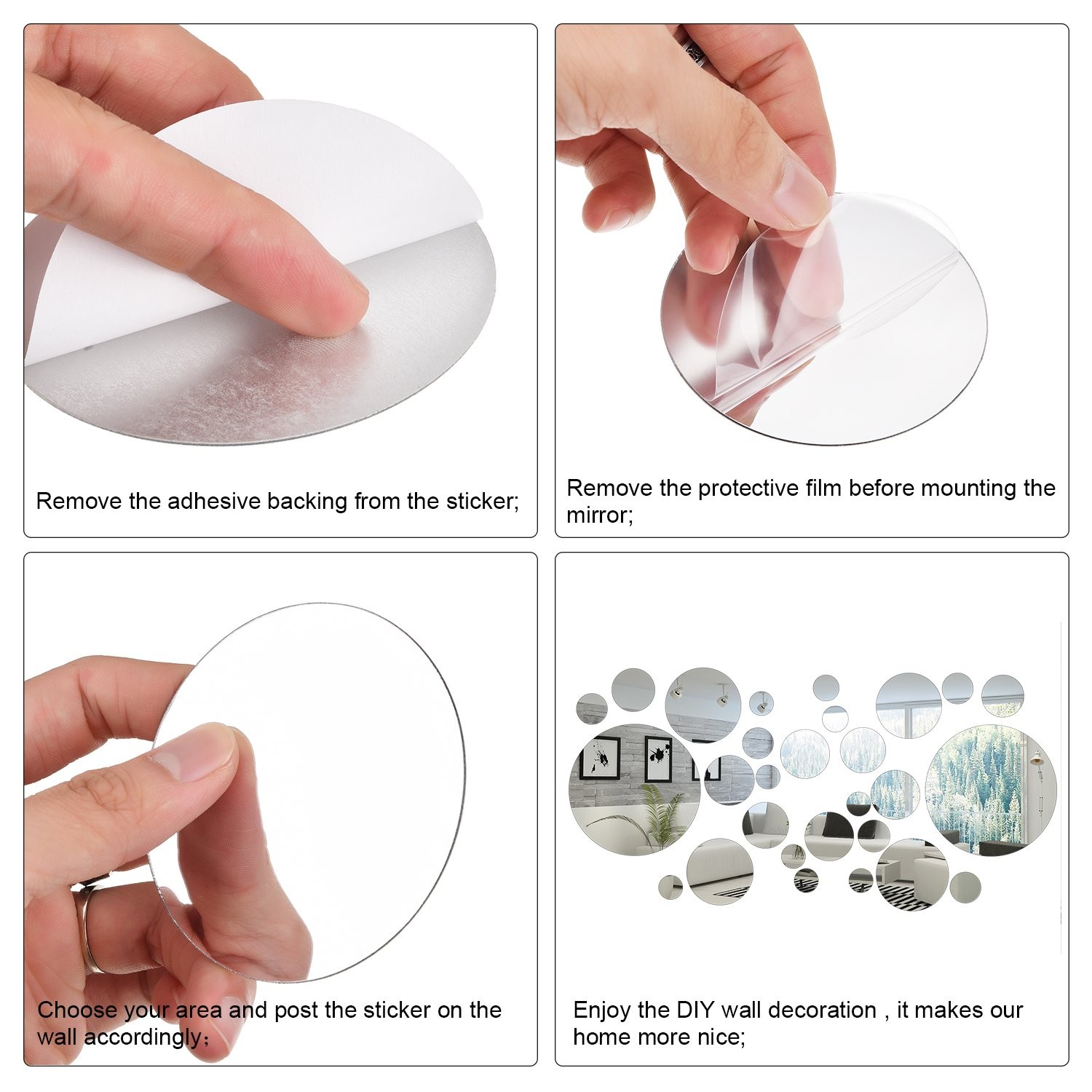 32 Pieces Removable Acrylic Mirror Setting Wall Sticker small size, Silver