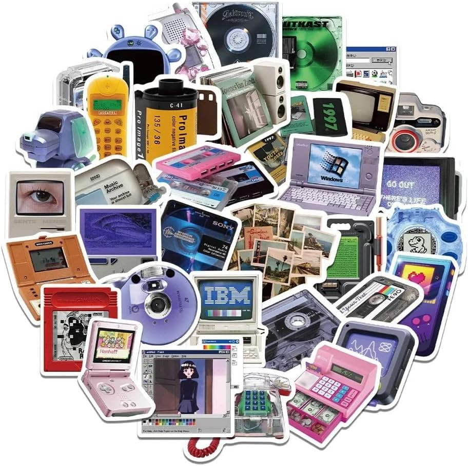 50-Piece Retro Technology Sticker Pack Nostalgic Delight