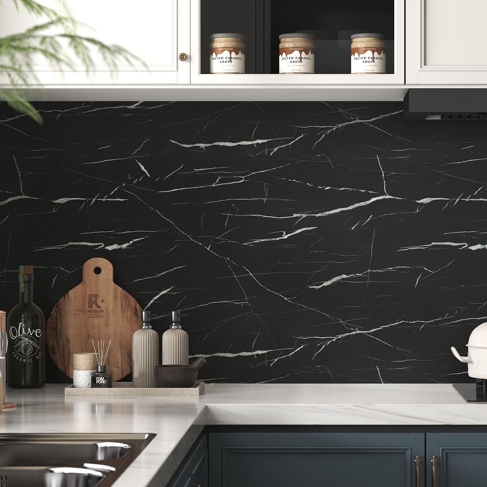 Wallercity Thick Matte Black Marble Contact Paper Granite Peel and Stick Wall…