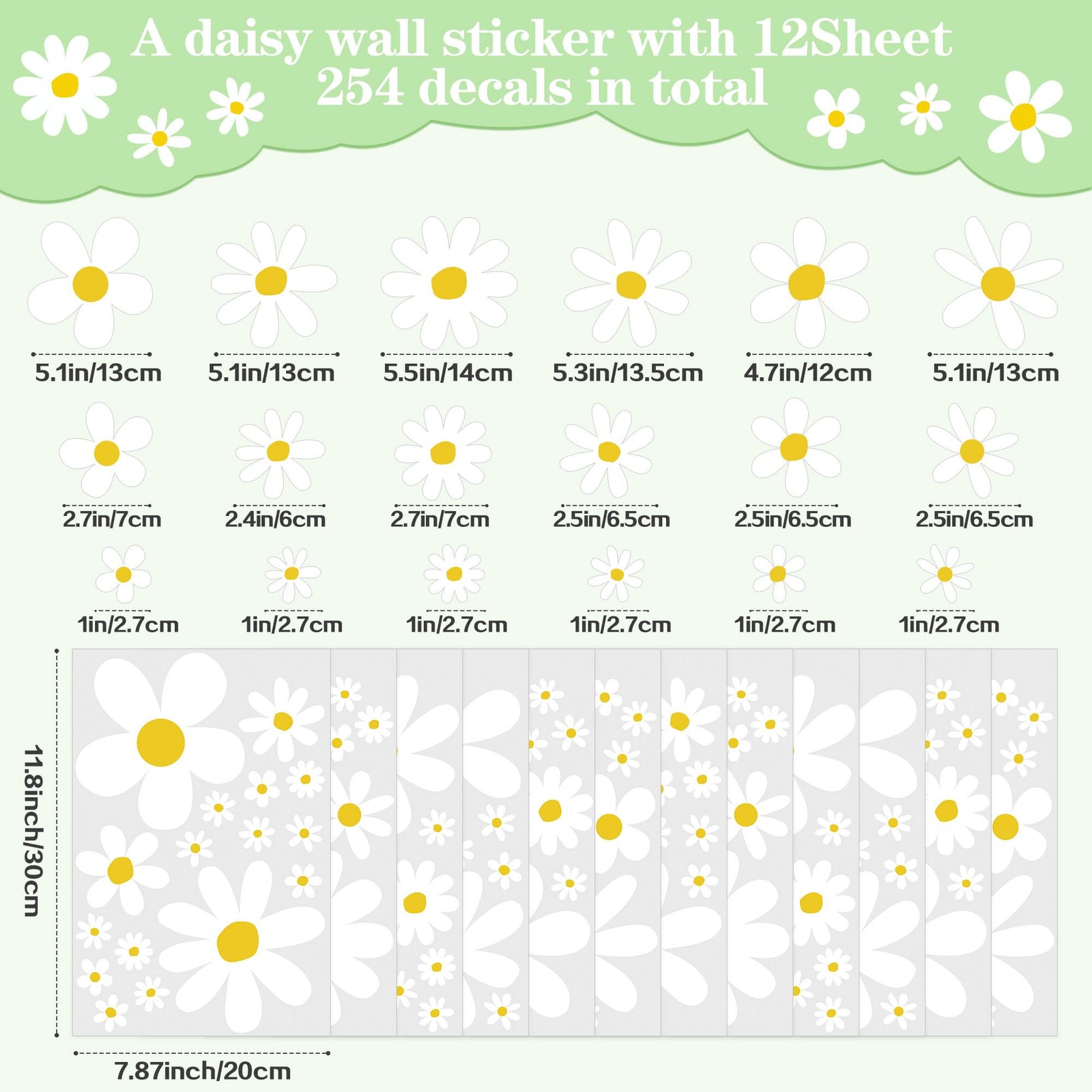 12 Sheets Daisy Wall Decals Boho Flower Wall Stickers Cute Girls Room Decor P…