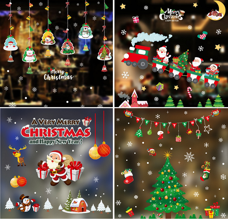 Merry Christmas Window Stickers Tree Santa Claus Shop Wall Removable Decor USA