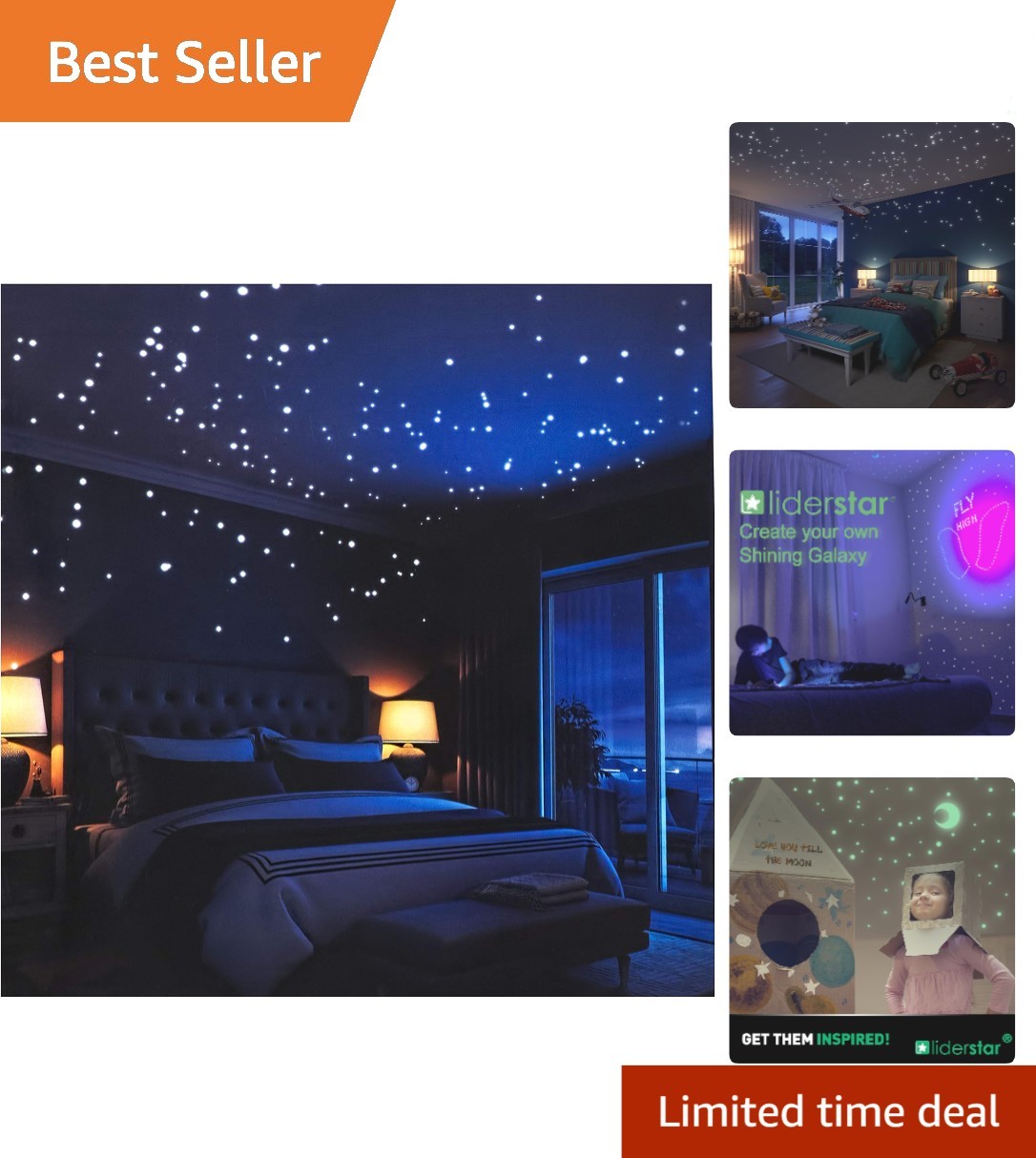 Realistic Glow in the Dark Ceiling Stars – 252 Removable Vinyl Decals for Kids