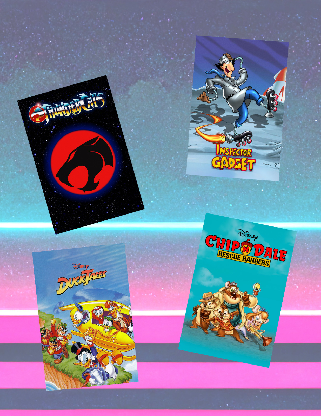 80’s Cartoon Shows Movie Poster Style 4pc Sticker Pack