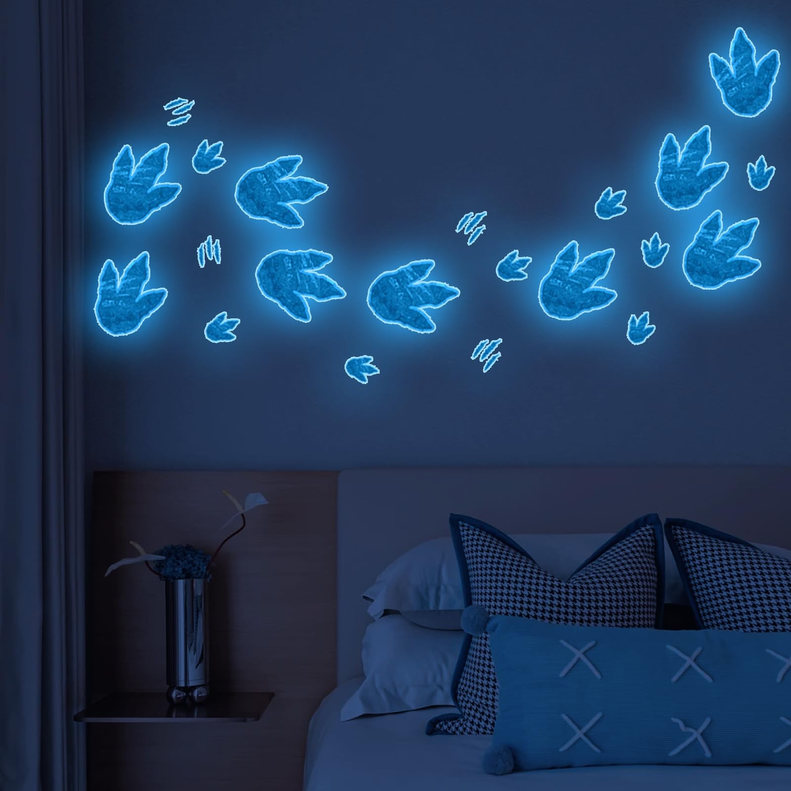 Glow in The Dark Dinosaur Footprint Wall Stickers, 2 Sheets Fossil Pattern De…