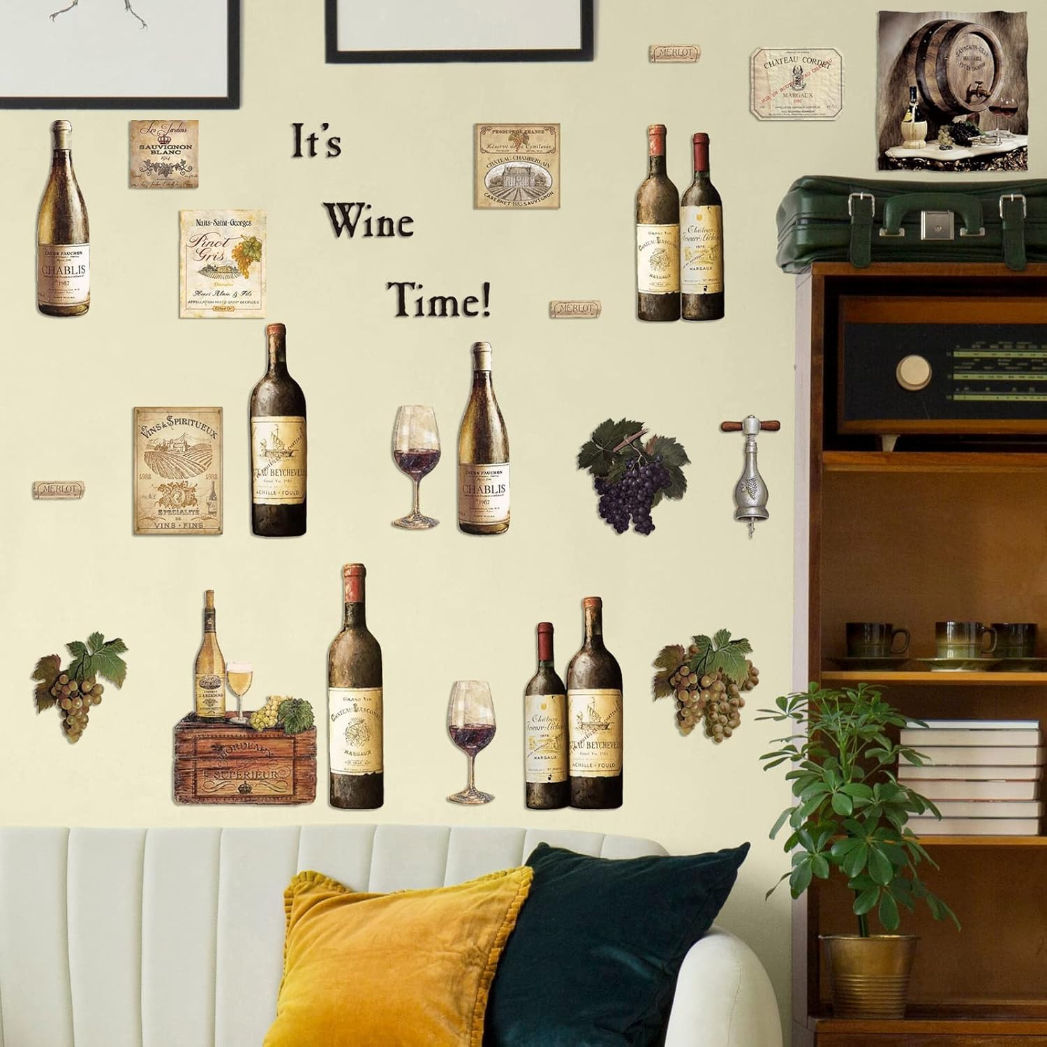 8 Sheets Wine Bottle Kitchen Wall Decals Grape Fruit Wall Stickers Kitchen Decor