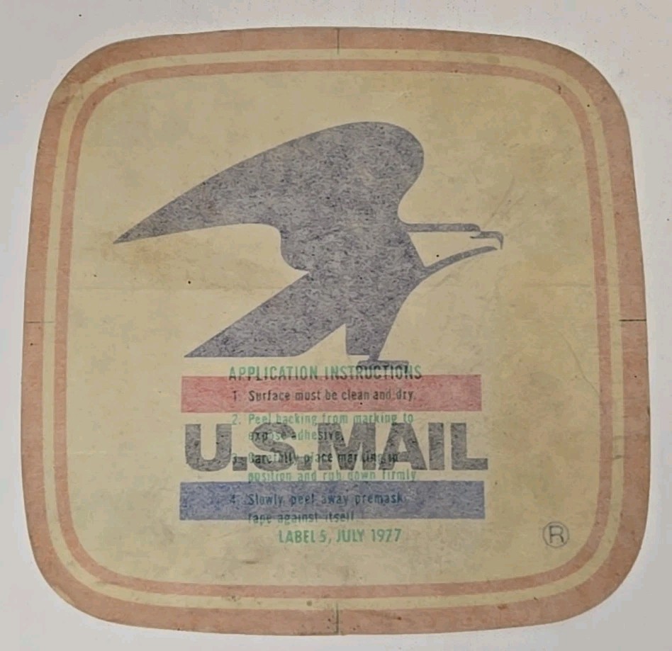 Vtg 1977 USPS US Mail Eagle Logo Decal Sticker Post Office Stamp Sign 7.8″ Squa
