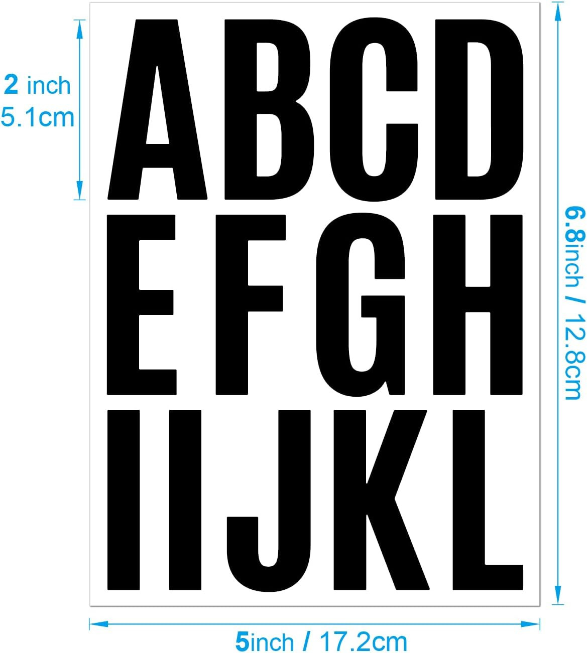 24 Sheets 2 Inch Self Adhesive Letters Stick on Vinyl Capital 2 inch, Black