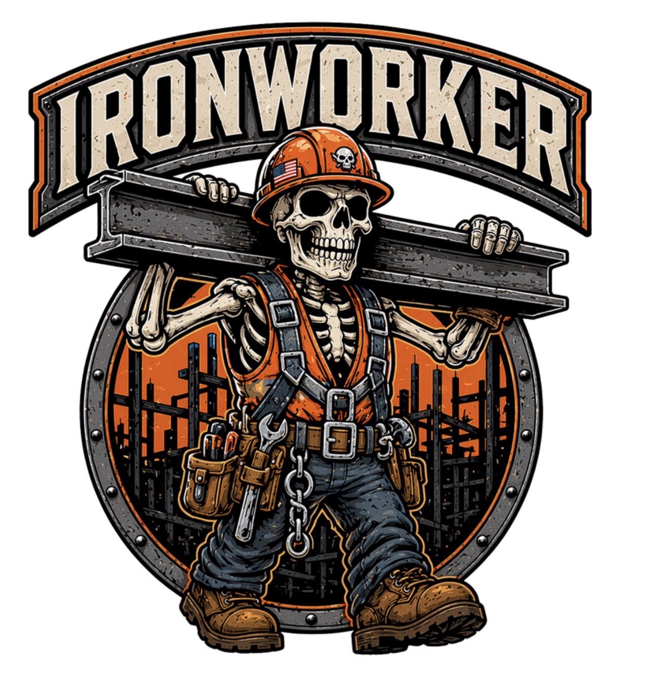 Ironworker Skeleton 3” UV DTF Decal Steel Worker Hard Hat Sticker