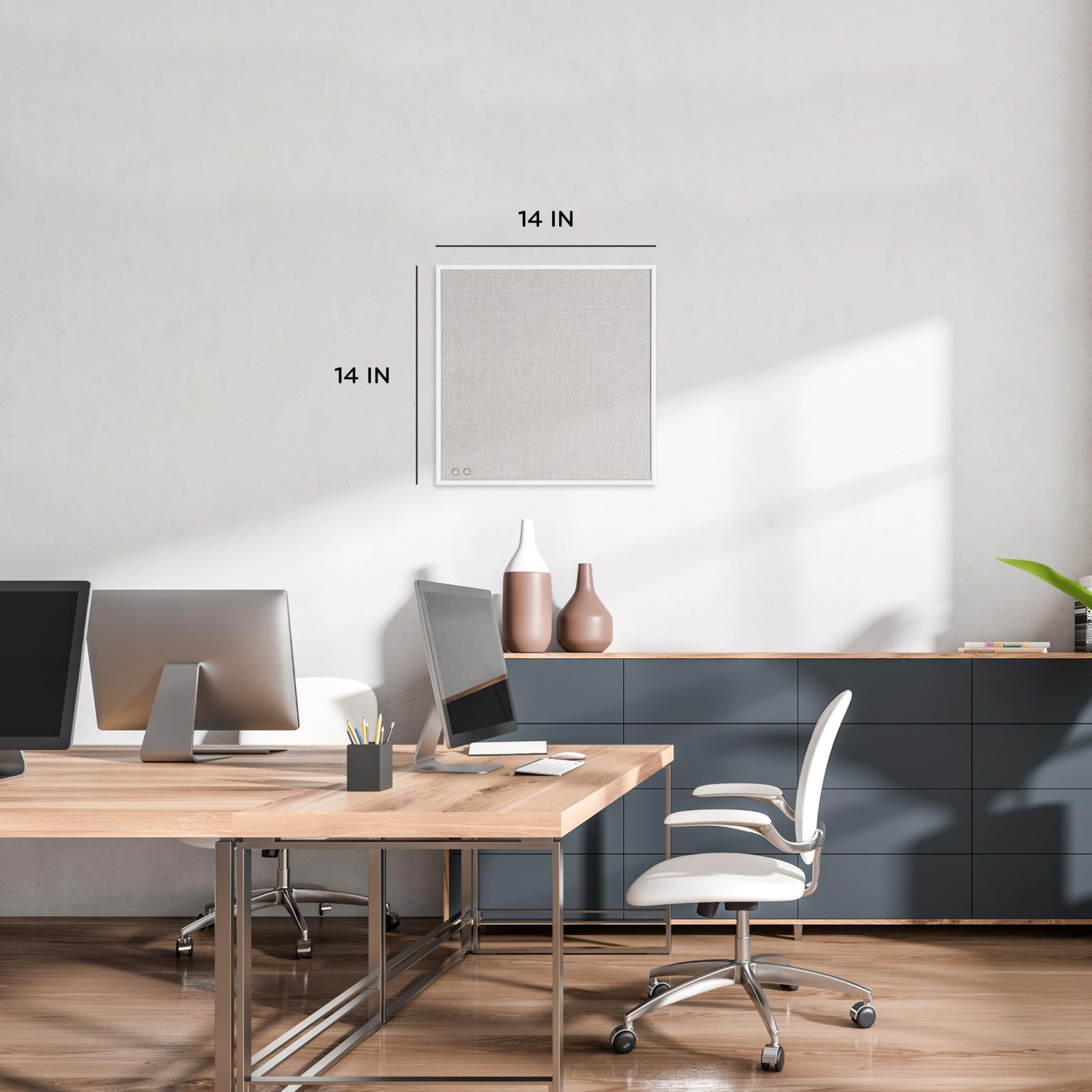 U Brands Farmhouse Linen Bulletin Board, 14″ x 14″, White Metal Frame, Indust…