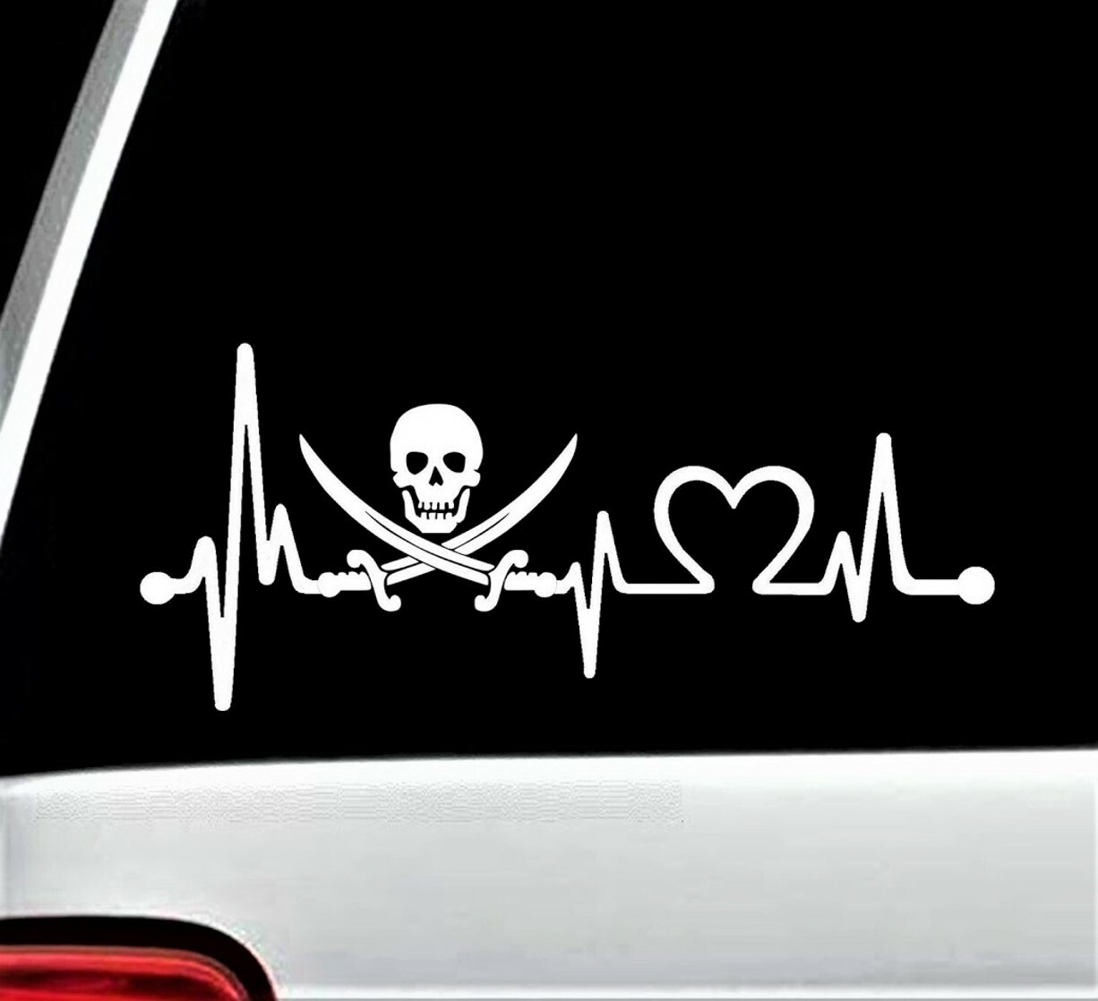 Jolly Roger Pirate Skull Heartbeat Lifeline Monitor Decal Sticker K1085A sword