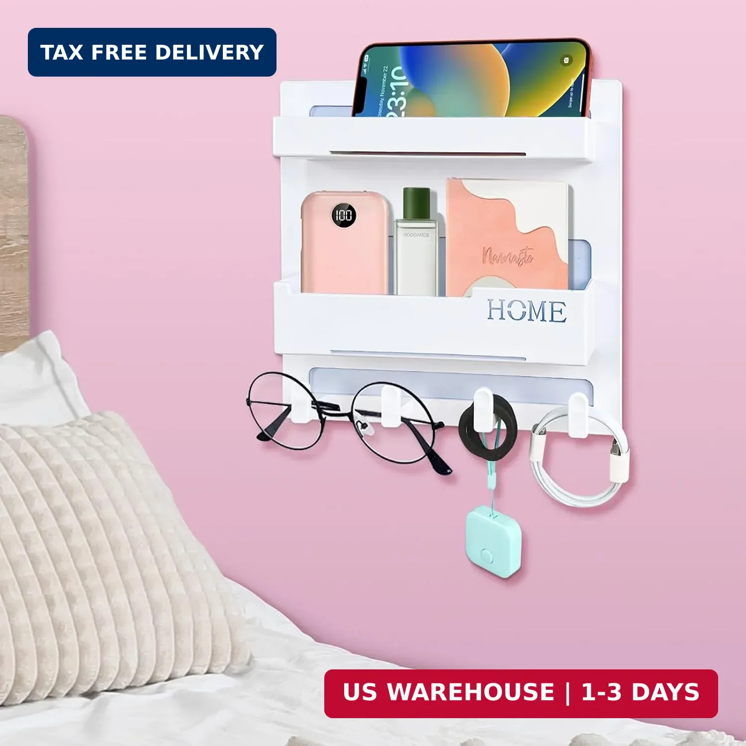 CHENYAOAI Bedside Shelf Accessories Organizer, Wall Mount Self Stick On, Cute Ro
