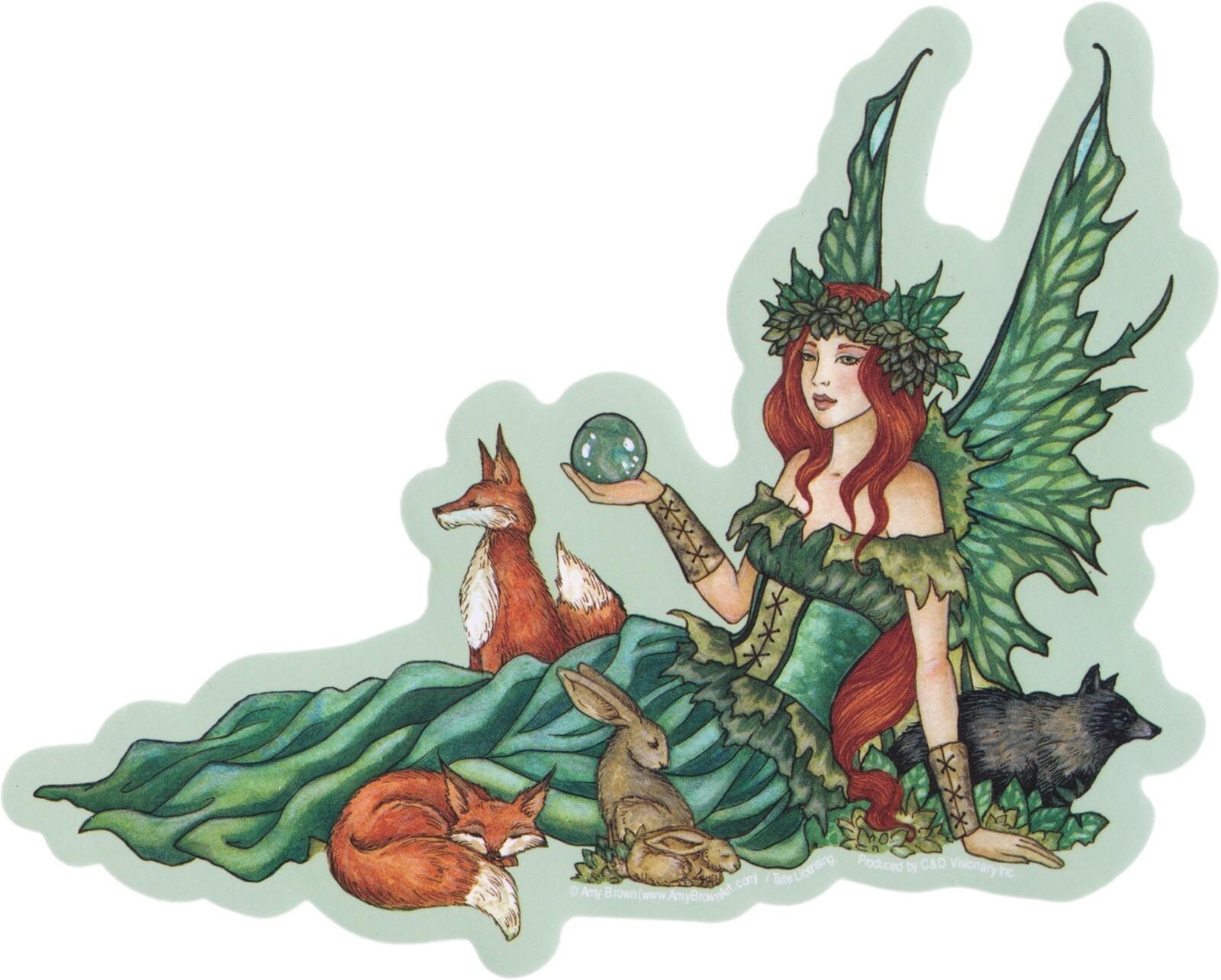Sticker – Amy Brown’s Winged Forest Fairy With Animals 6″ x 4.88″ Die Cut #10317