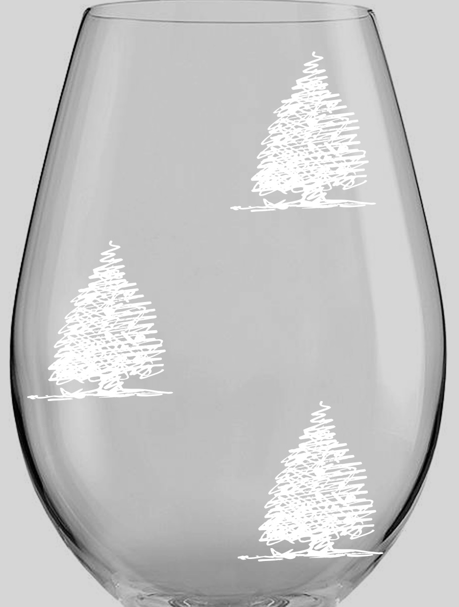32 x Xmas Tree Shape Wine Glass Card Bauble Vinyl Stickers Decal Christmas (n1)