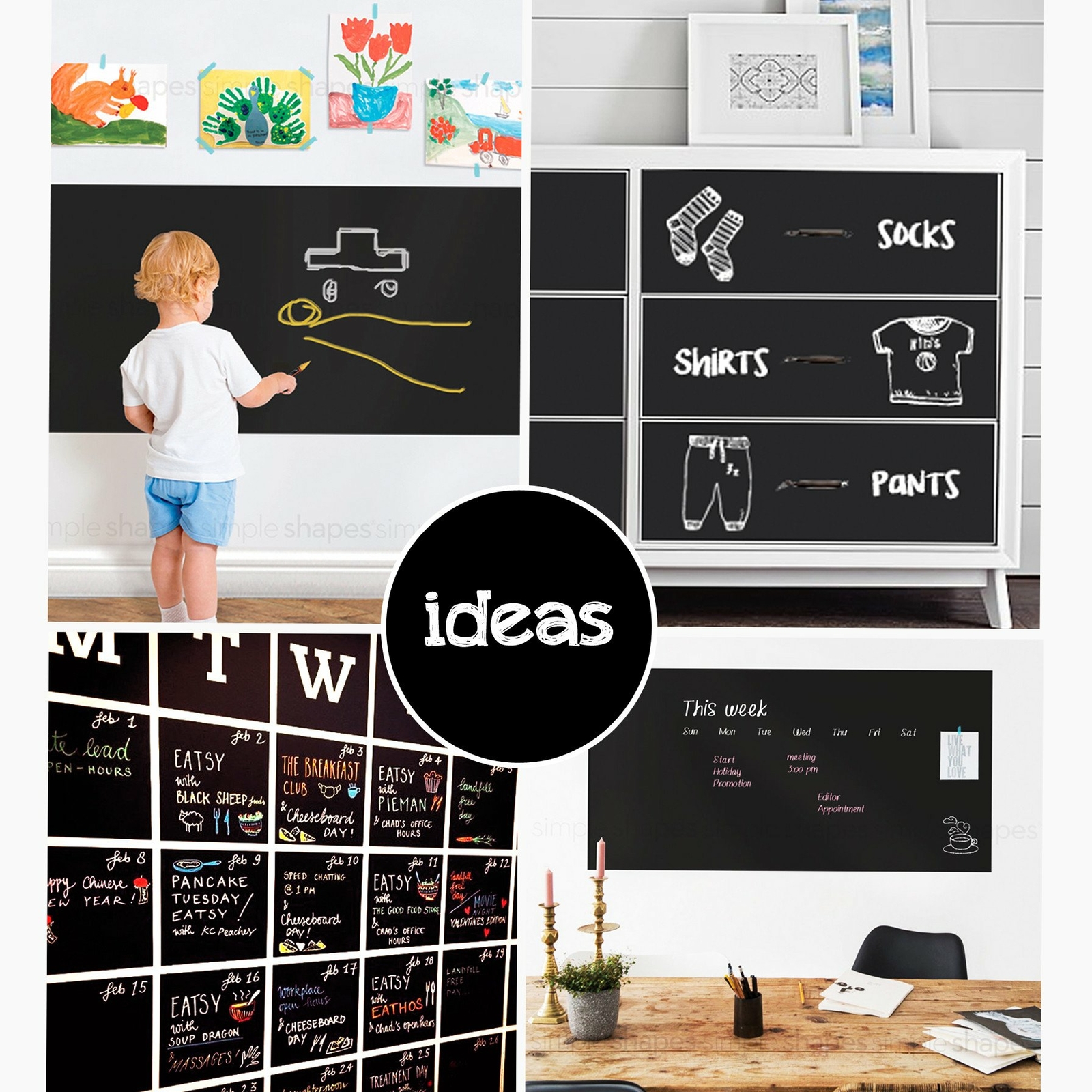 Chalkboard Contact Paper 9 foot roll (108 inches) + (5) Color Chalk Included