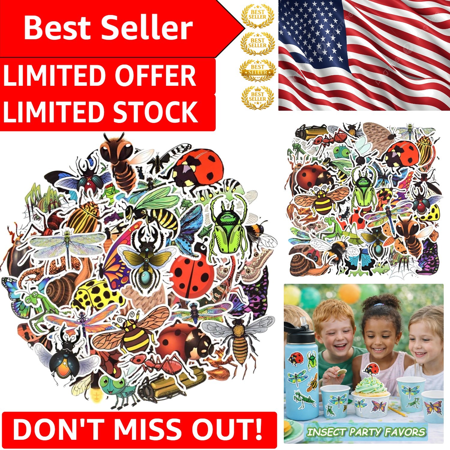 Creative 50PCS Waterproof Insect Stickers for Kids – Ideal Party Favors